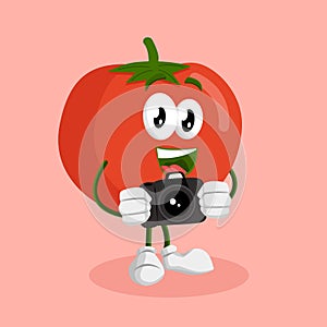 Tomato mascot and background with camera pose