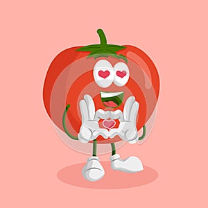 Tomato mascot and background in love pose