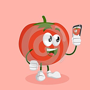 Tomato mascot and background with selfie pose
