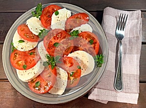 Tomato and mozzarella Caprese salad with sauce