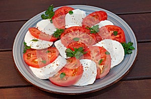 Tomato and mozzarella Caprese salad with sauce