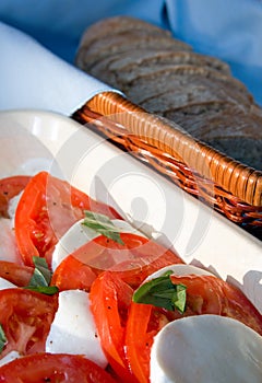 Tomato and mozzarella salad with ciabatta