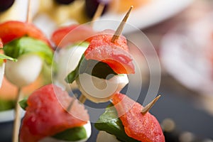 Tomato mozzarella skewer and other freh finger food.