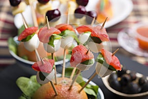 Tomato mozzarella skewer and other freh finger food.