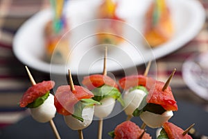 Tomato mozzarella skewer and other freh finger food.