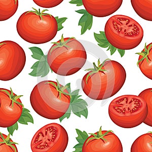 Tomato over white background. Vegetable shop seamless pattern.
