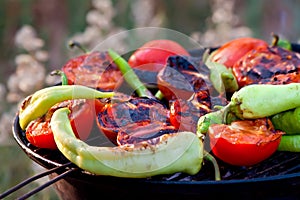 Tomato and Peppers Fish Grilling On BBQ