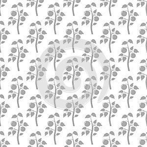 Tomato plant seamless pattern. Tomato silhouettes harvest background