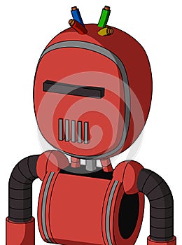 Tomato-Red Droid With Bubble Head And Vent Mouth And Black Visor Cyclops And Wire Hair