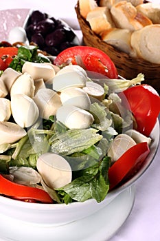 Tomato salad, buffalo mozzarella and green leaves