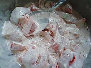 Tomato salad with mayonnaise.