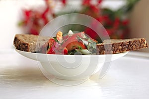 Tomato salad and rye bread