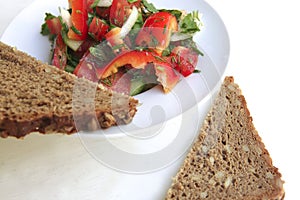 Tomato salad and rye bread