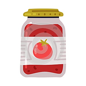 Tomato Sauce or Ketchup with Label in Glass Jar as Dressing for Pizza Vector Illustration