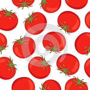 Tomato Seamless Pattern, Vector Illustration. Red Tomatoes on White Background. Repeat Tile for Kitchen Design, Tomato Wallpaper