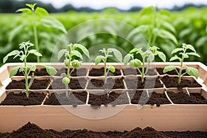 Tomato seedlings.The seedling of the bushes of tomatoes of different varieties. Sown tomatoes in cardboard peas with photo