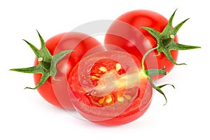 Tomato with slice isolated on white background.