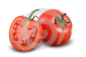 Tomato with slice isolated on white background with clipping path