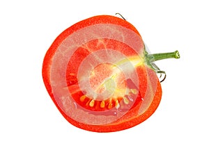 Tomato slice isolated on white background. Half of tomato