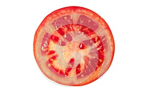 Tomato slice top view isolated on white. Transparent png additional format