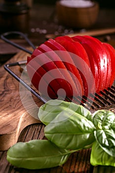 Tomato sliced with slicer