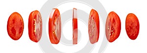 Tomato slices isolated on white background, levitating