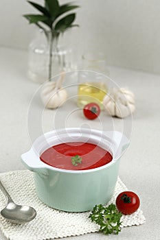 Tomato Soup in a Bowl with Parsley