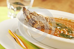 Tomato soup with bread a side