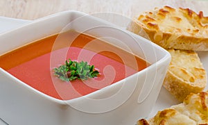 Tomato soup and cheese sandwich