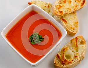 Tomato soup and cheese sandwich