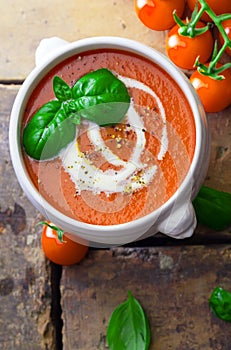 Tomato soup with cream and basil
