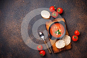 Tomato soup gazpacho in stewpan