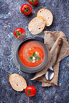 Tomato soup gazpacho in stewpan