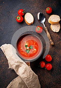 Tomato soup gazpacho in stewpan