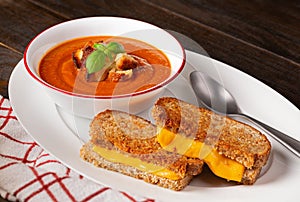 Tomato soup and grilled cheese sandwich