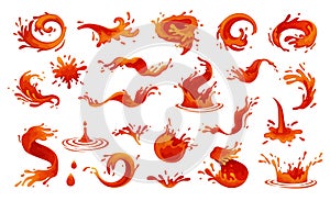 Tomato splash. Vector illustration set. Fresh red tomato splash. Strawberry juice splashes. Cherry soda water spill