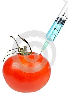 Tomato with syringe inserted