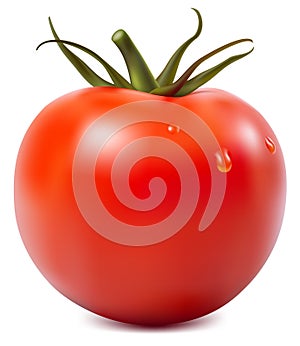 Tomato with water drops.