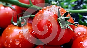 Tomato with waterdrop in the garden Generative ai