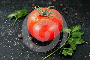 Tomato whith whater drops over on black background