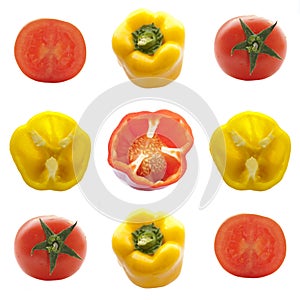Tomato and yellow and red bell peppers