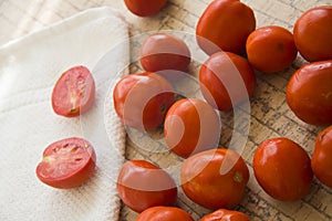 Tomatoes on beige background