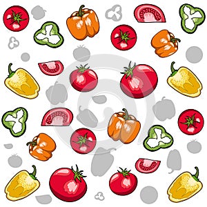 Tomatoes and Bell pepper - vector pattern
