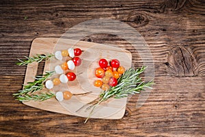 Tomatoes and cheese ball skewers
