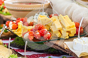 Tomatoes and cheese. Banquet feasts