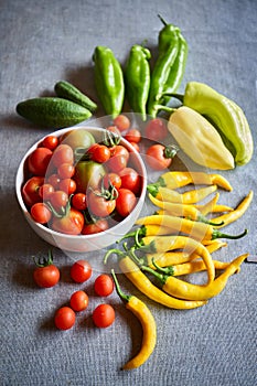 Tomatoes, chilli peppers, cucumbers and peppers