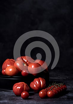 Tomatoes composition on black background