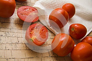 Tomatoes on cork background