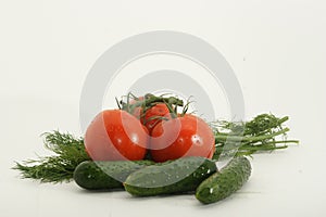 Tomatoes, cucumbers and herbs