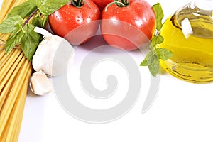 Tomatoes, garlic, pasta and oil